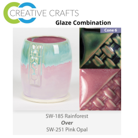 Rainforest SW185 over Pink Opal SW251 Stoneware Glaze Combination Rainforest SW185 over Pink Opal SW251 Stoneware Glaze Combination